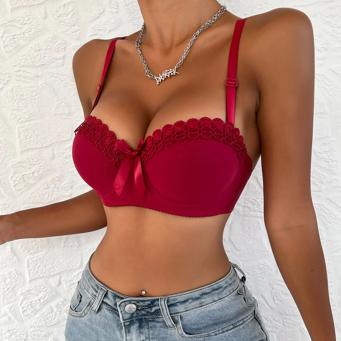 French style bra smooth surface with steel ring adjustment shape up to show, half cup bra FD - Image 20