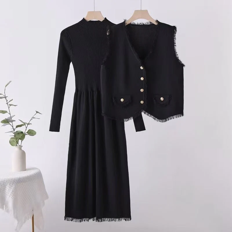 French tassel small fragrant style vest jacket dress two-piece set
