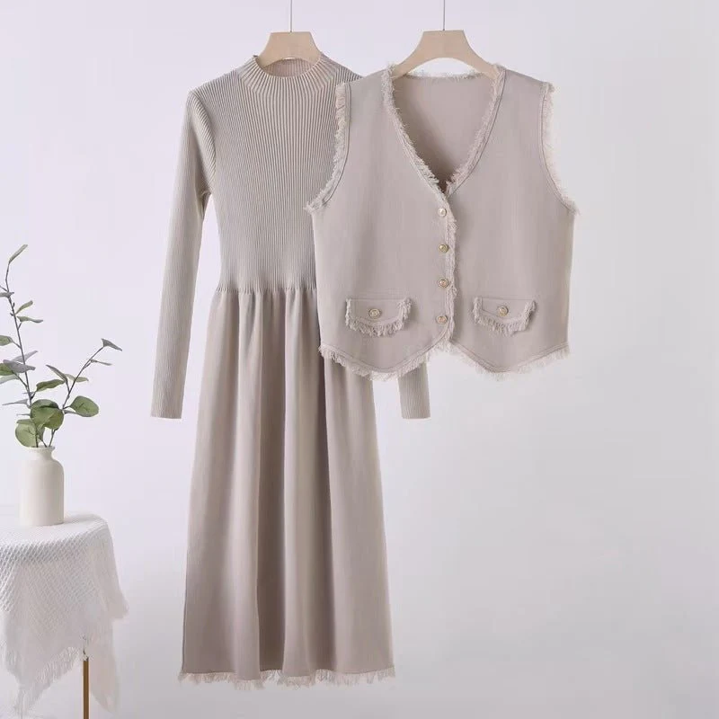 French tassel small fragrant style vest jacket dress two-piece set - Image 3