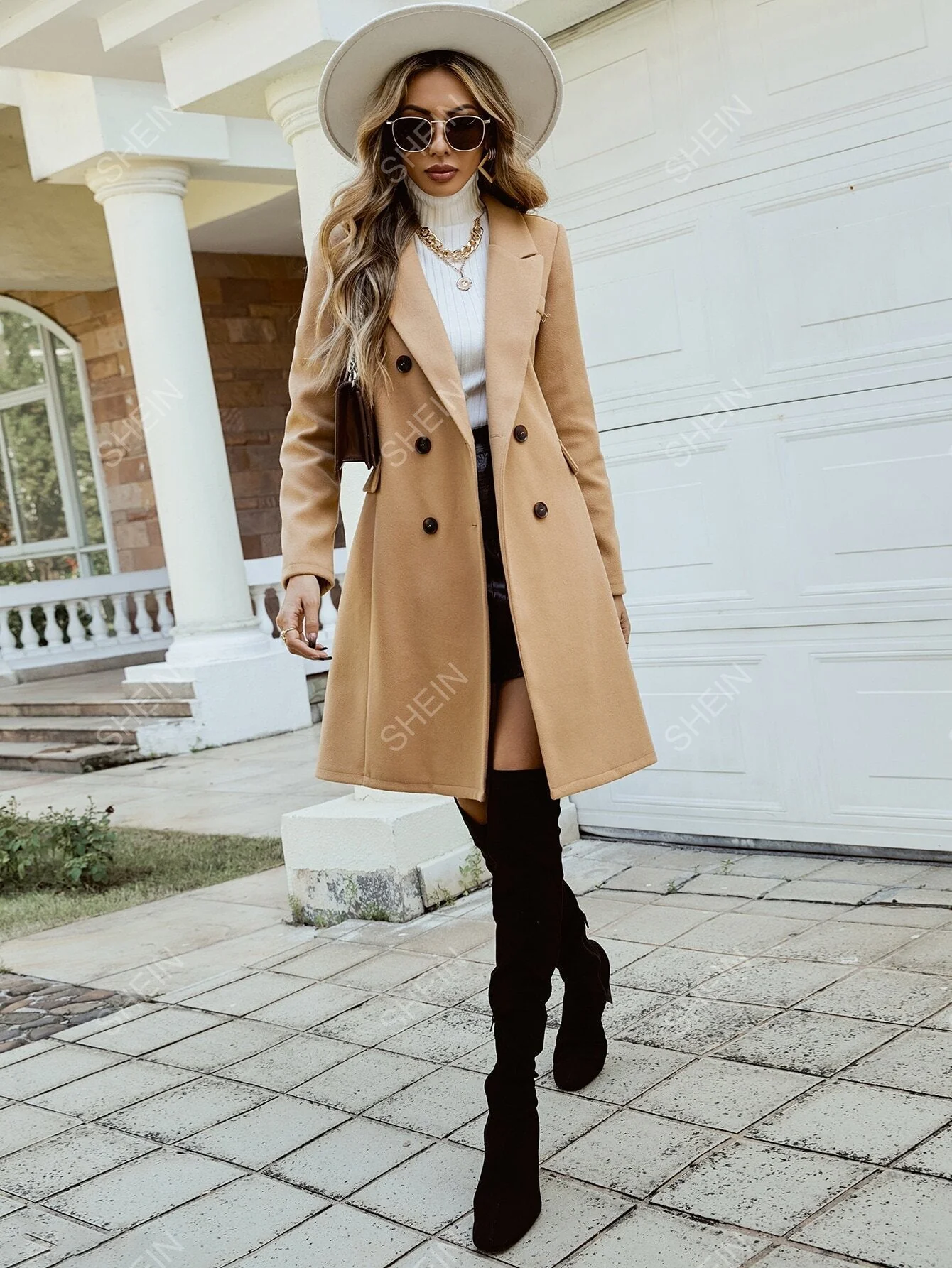 Frenchy Double Breasted Lapel Collar Overcoat FD - Image 6
