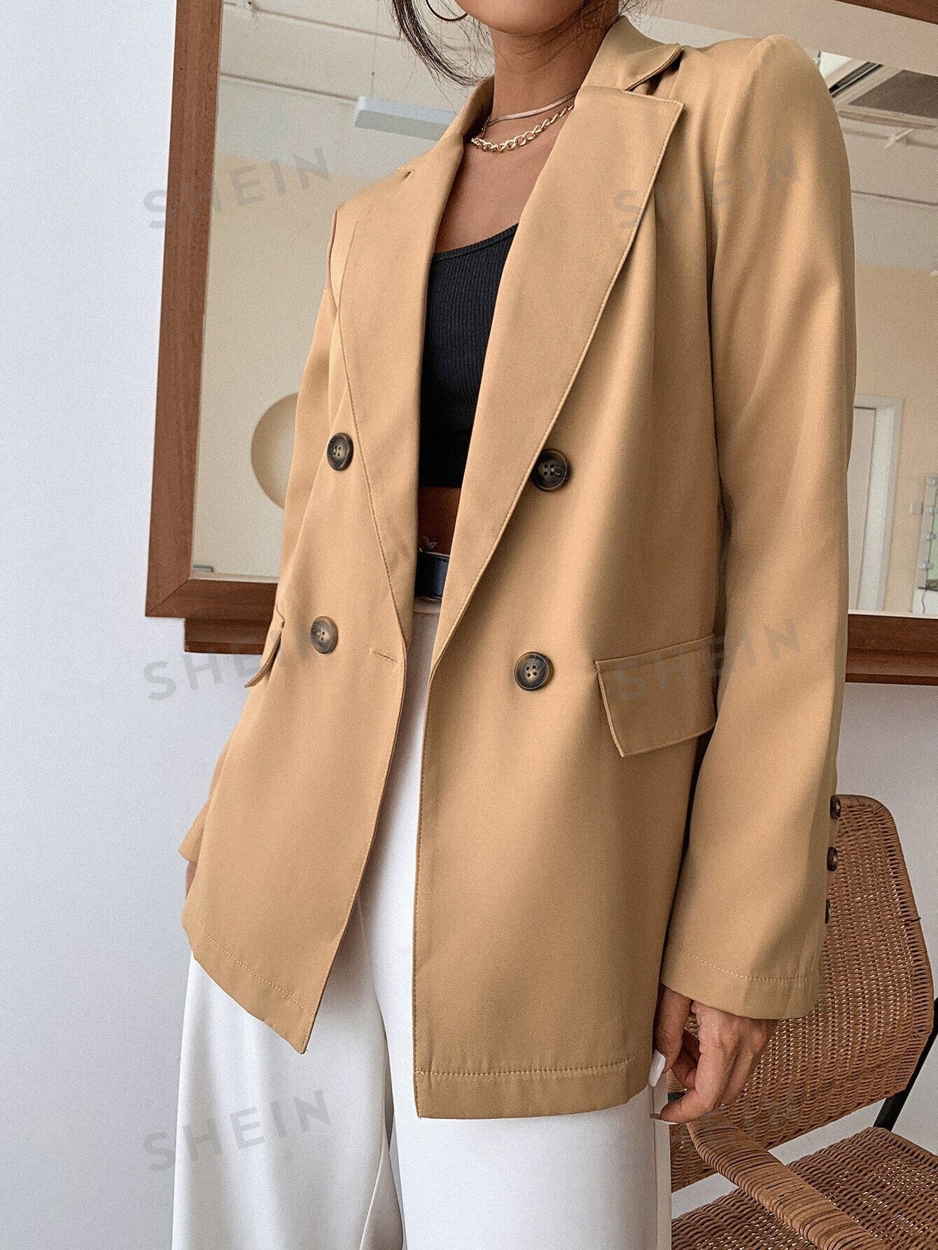 Frenchy Double Button Lapel Collar Blazer - Image 11