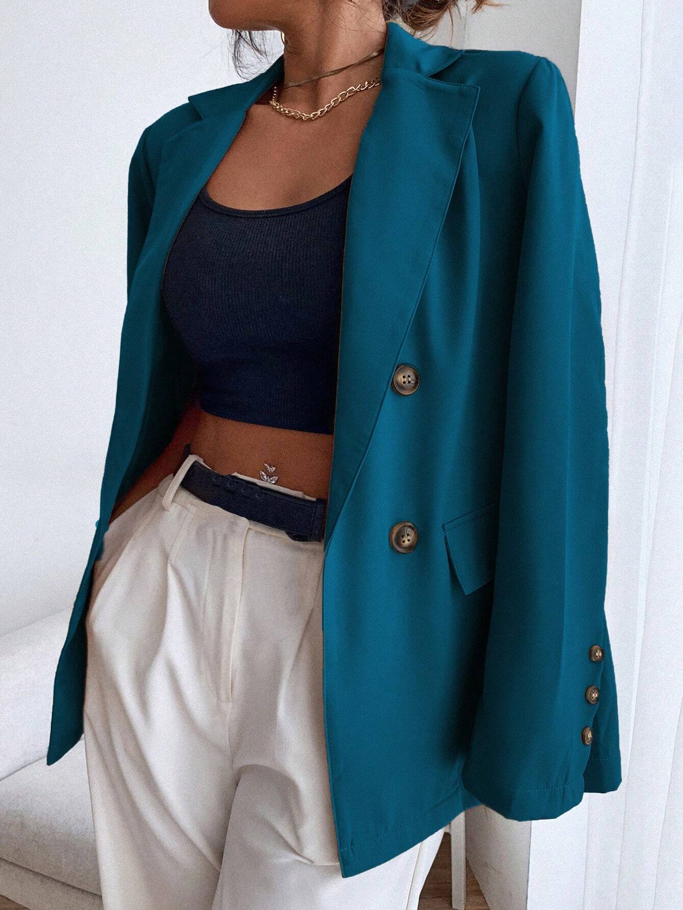 Frenchy Double Button Lapel Collar Blazer - Image 14
