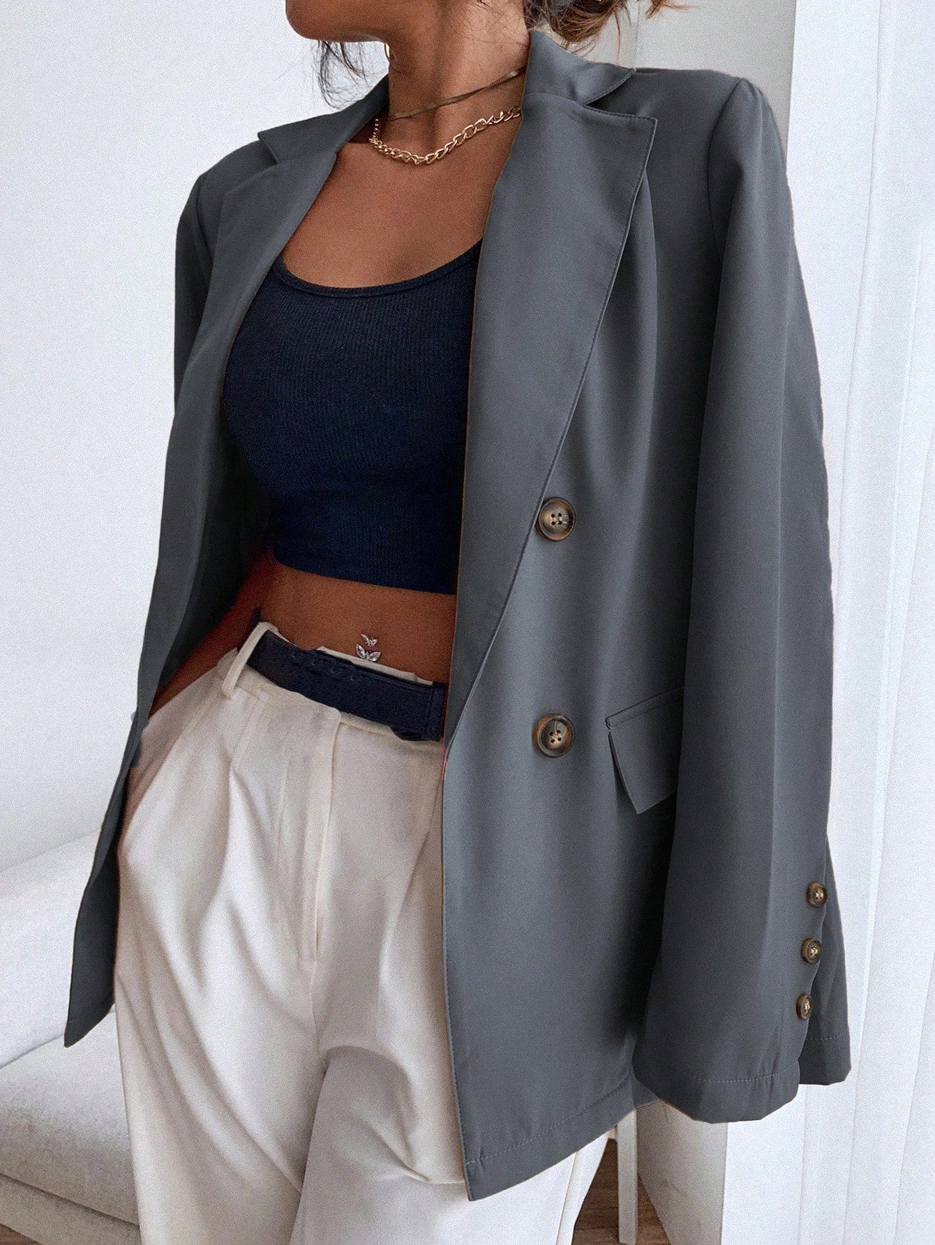 Frenchy Double Button Lapel Collar Blazer - Image 2