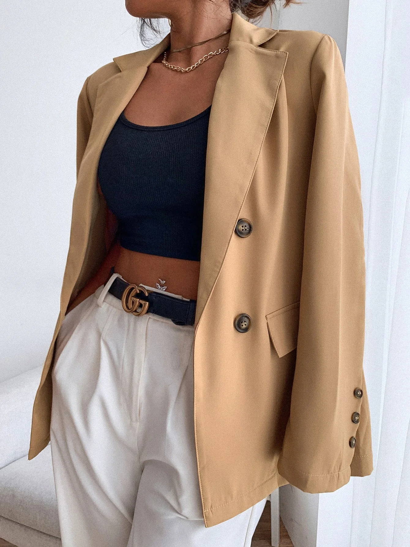 Frenchy Double Button Lapel Collar Blazer - Image 4