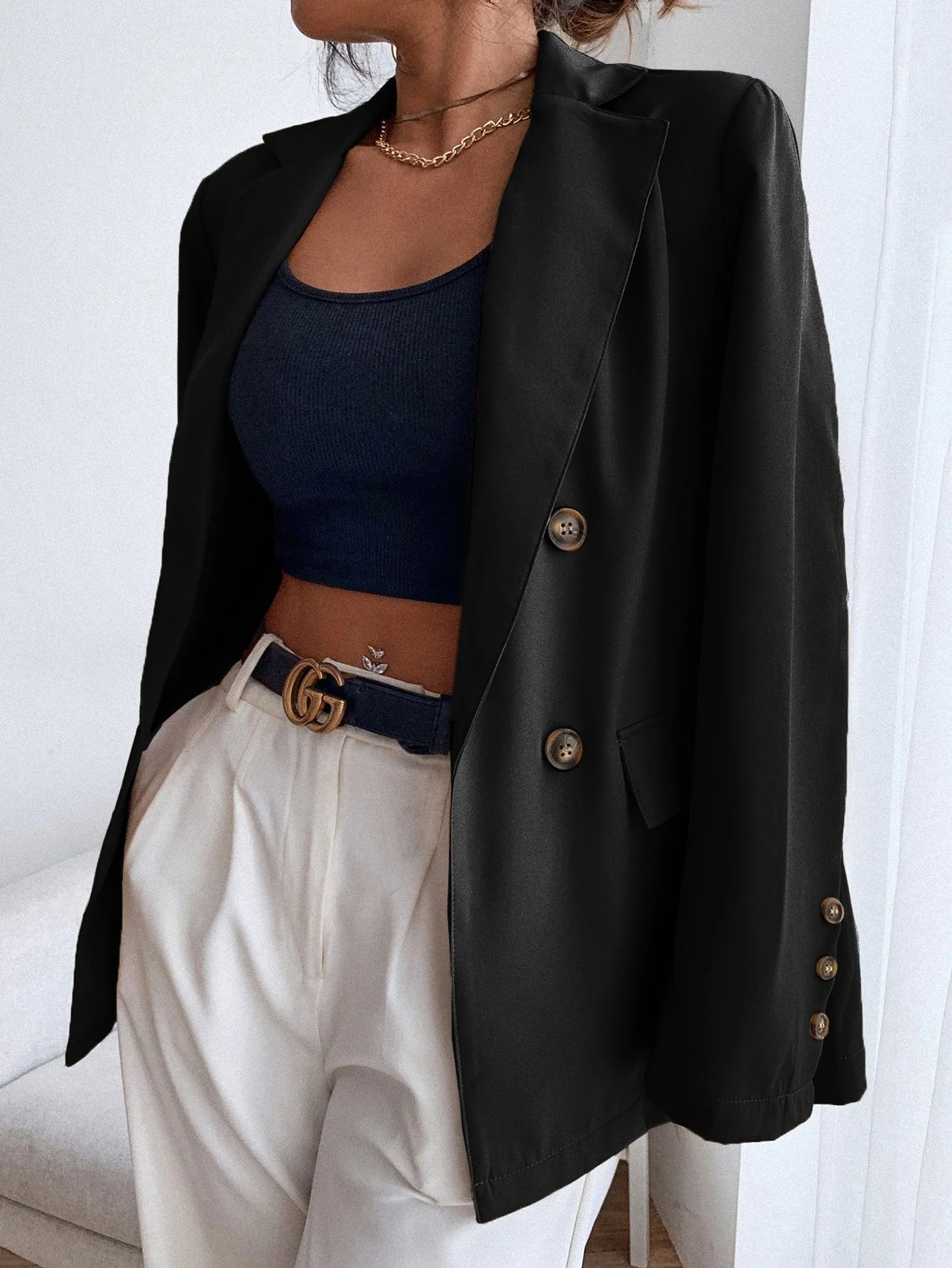 Frenchy Double Button Lapel Collar Blazer - Image 5