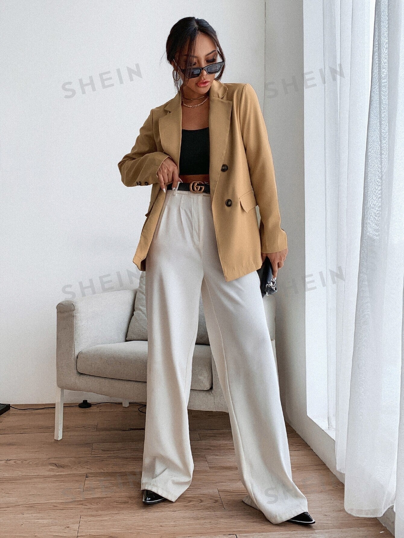 Frenchy Double Button Lapel Collar Blazer - Image 7