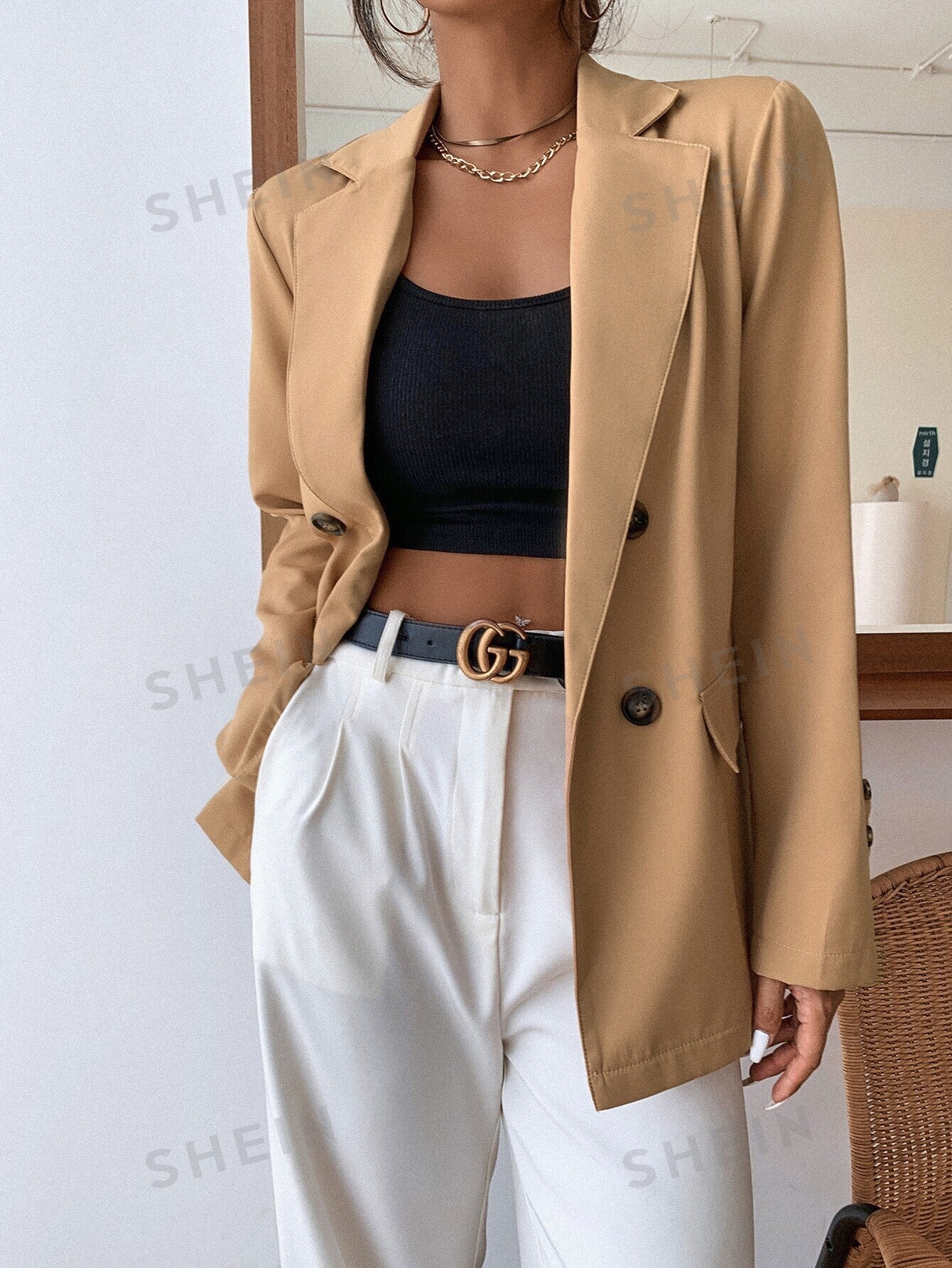 Frenchy Double Button Lapel Collar Blazer - Image 8