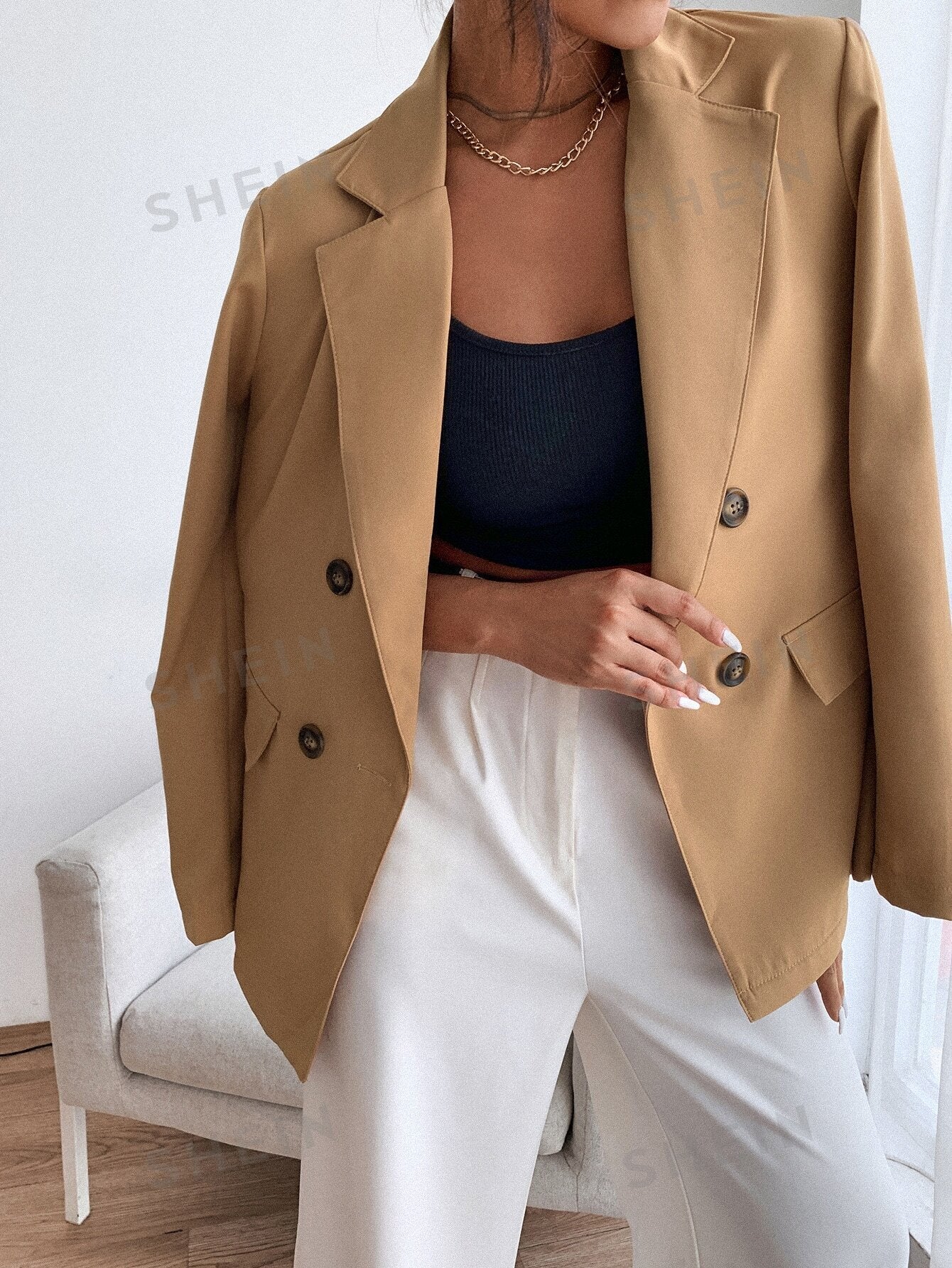 Frenchy Double Button Lapel Collar Blazer - Image 9