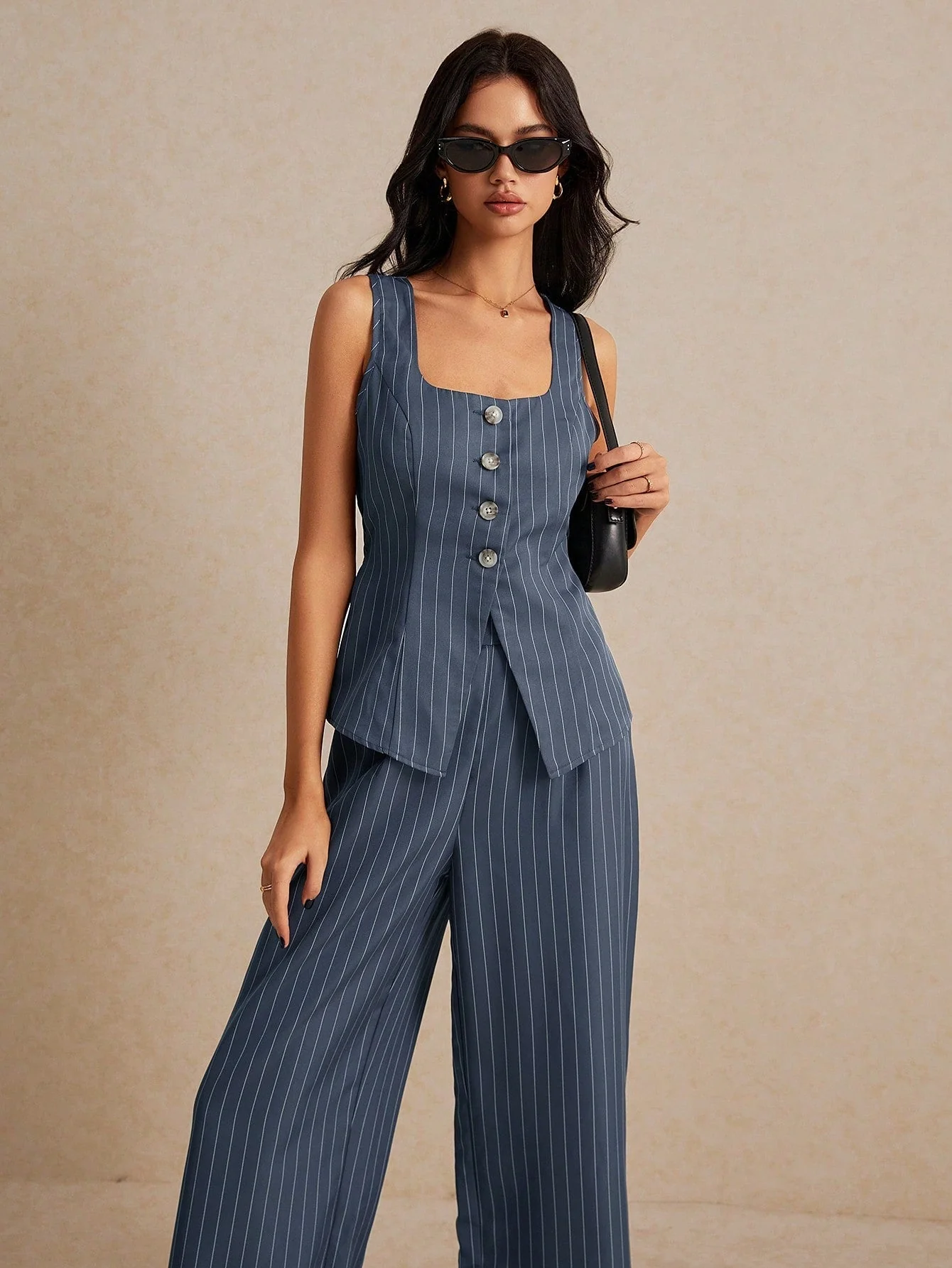 Frenchy Summer Linen Color  Linen Suit Vest Two-Piece Set - Image 3