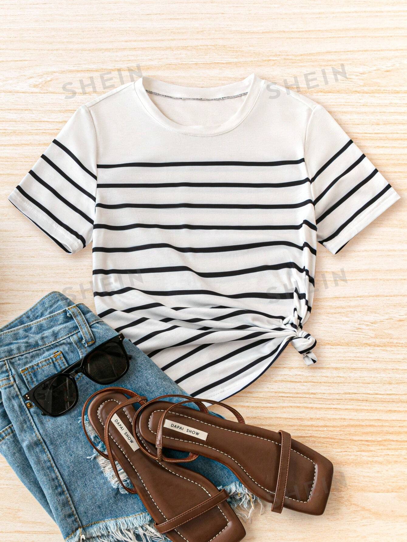 Frenchy Women Striped Casual Versatile T-Shirt FD - Image 9