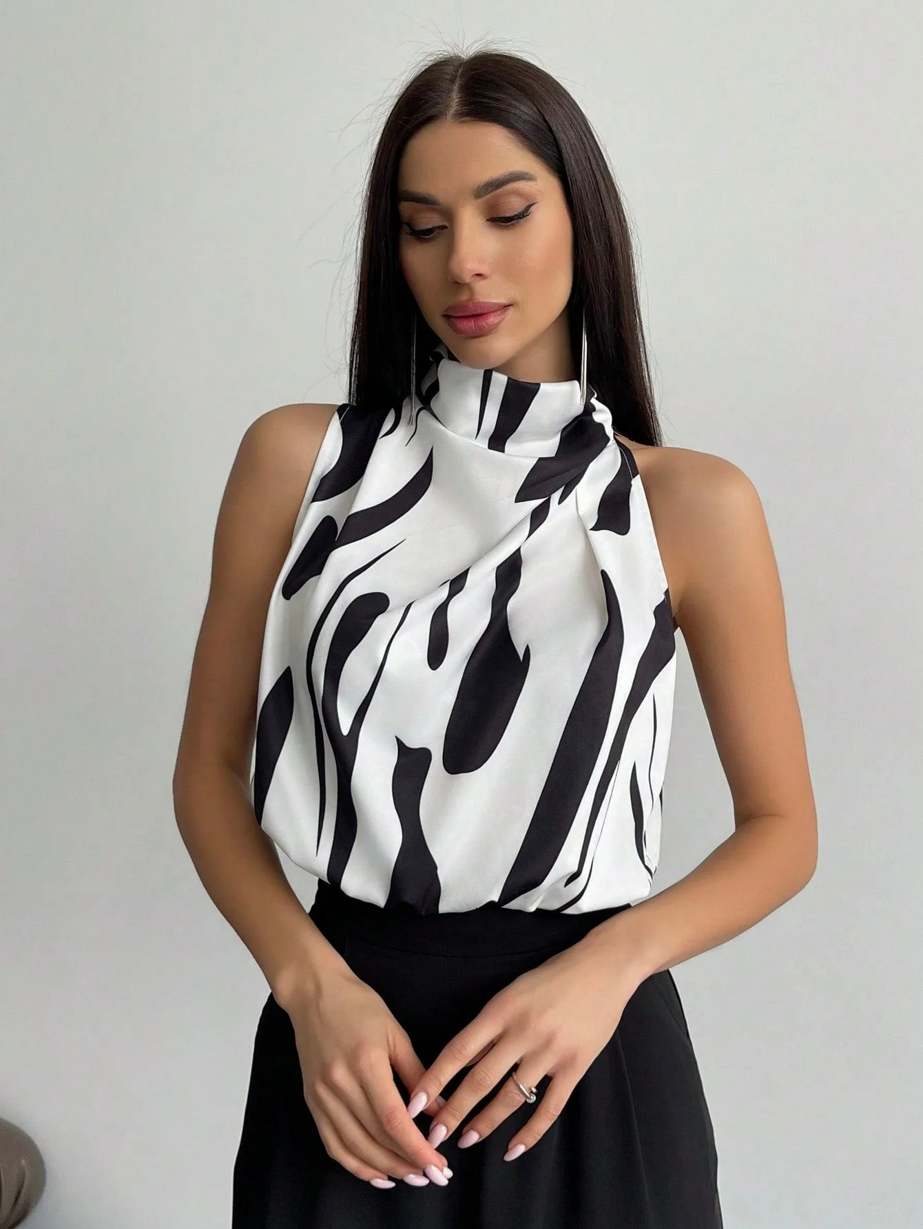 Full Printed High Neck Sleeveless Women's Blouse,Sleeveless Tops
