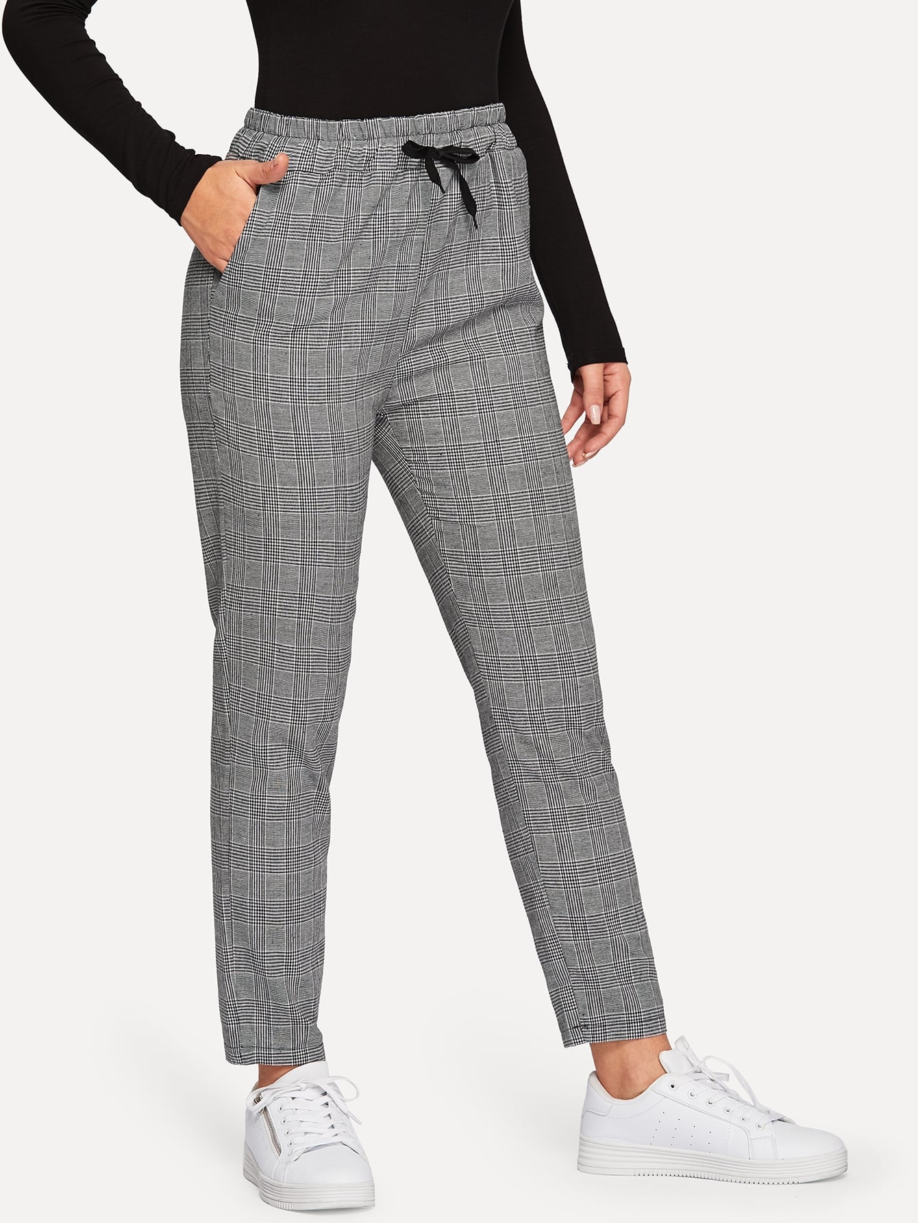 Glen Plaid Drawstring Ankle Cut Pants - Image 3