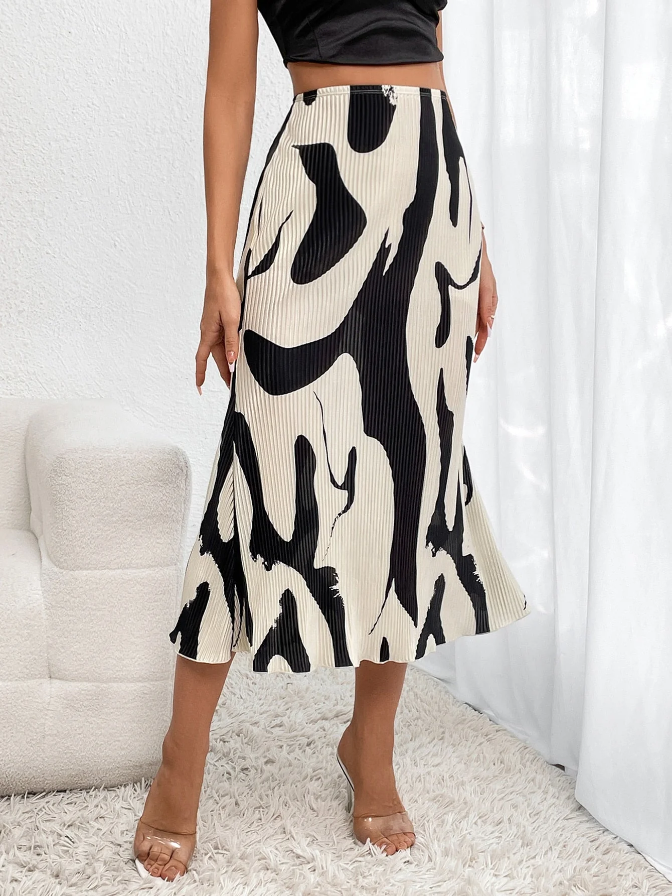 Graphic Print Plisse Long Skirt - Image 10