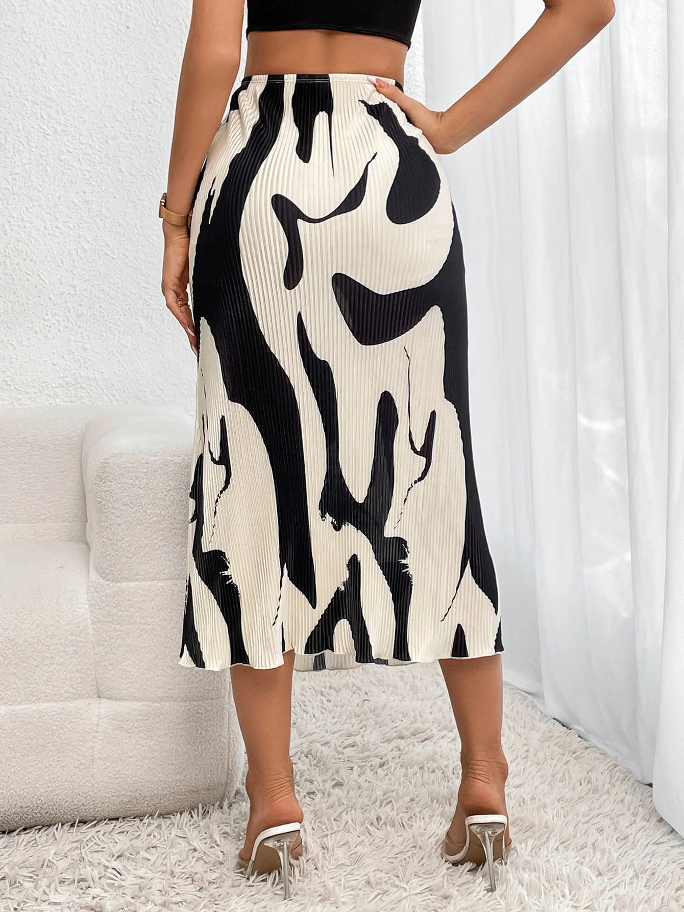 Graphic Print Plisse Long Skirt - Image 7