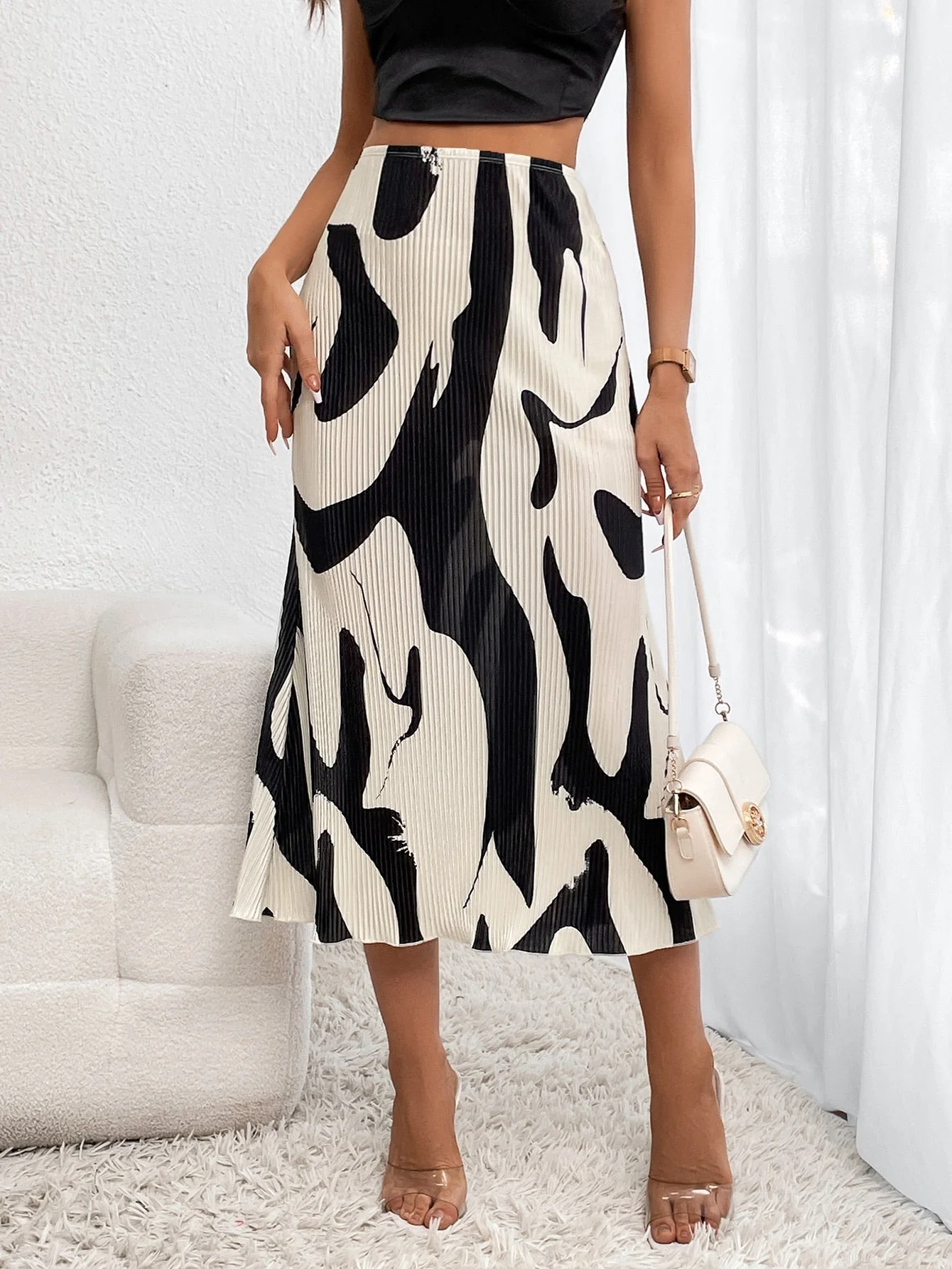 Graphic Print Plisse Long Skirt - Image 8