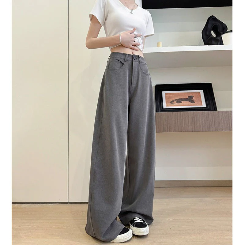 Gray heavy industry suit pants spring and summer women's clothing 2025 new thin high-end straight-leg pants high-waisted American wide-leg pants