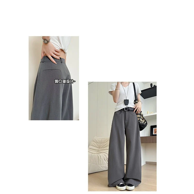 Gray heavy industry suit pants spring and summer women's clothing 2025 new thin high-end straight-leg pants high-waisted American wide-leg pants - Image 3