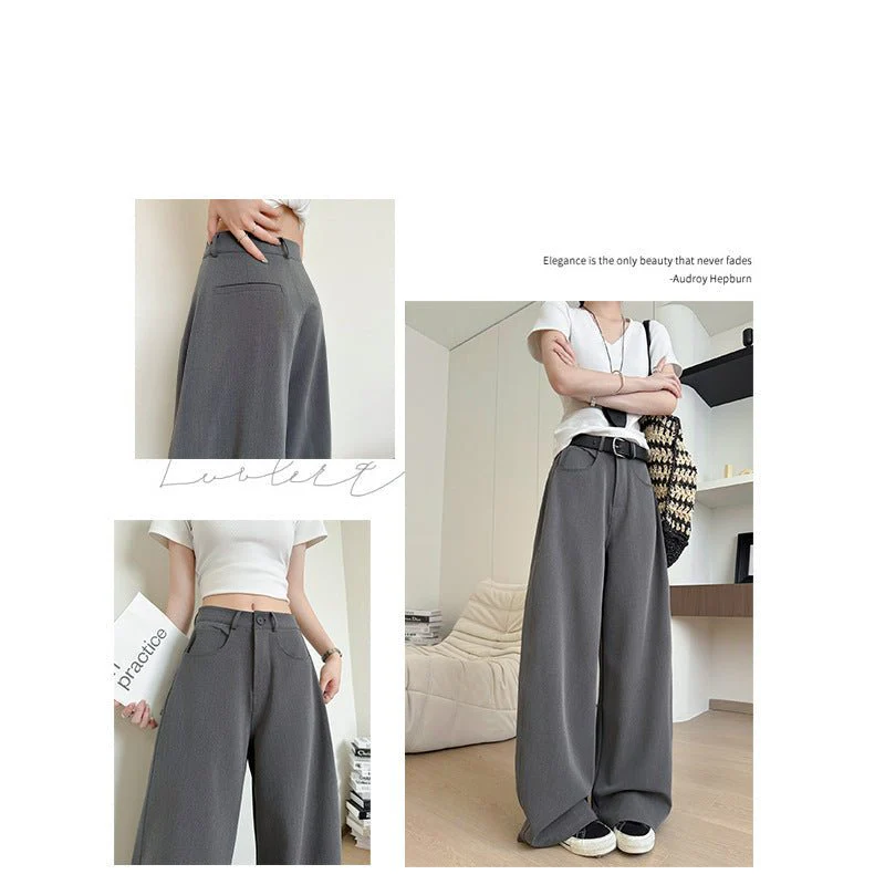 Gray heavy industry suit pants spring and summer women's clothing 2025 new thin high-end straight-leg pants high-waisted American wide-leg pants - Image 4