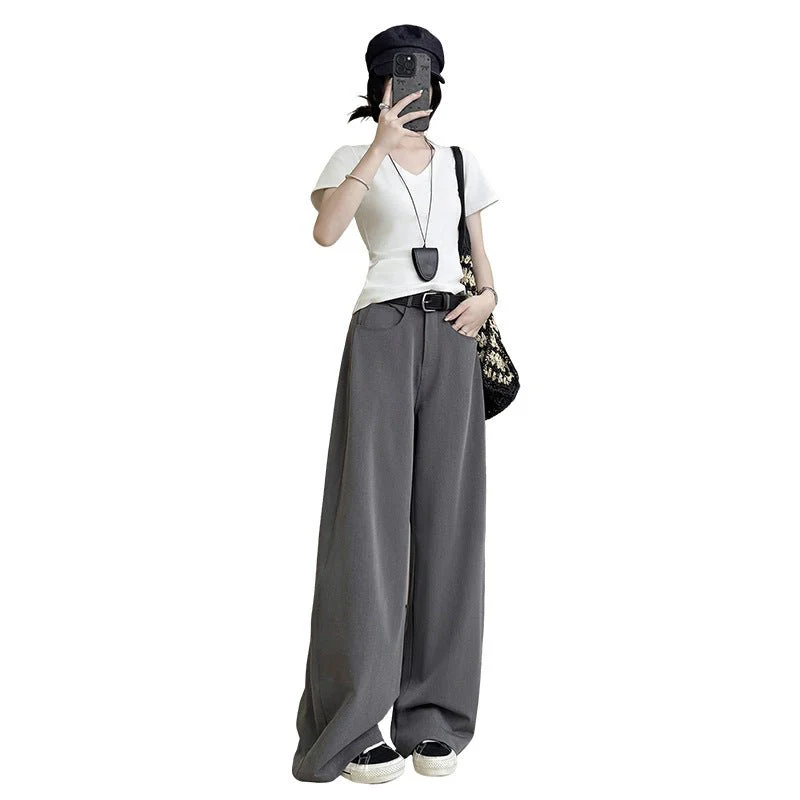 Gray heavy industry suit pants spring and summer women's clothing 2025 new thin high-end straight-leg pants high-waisted American wide-leg pants - Image 5