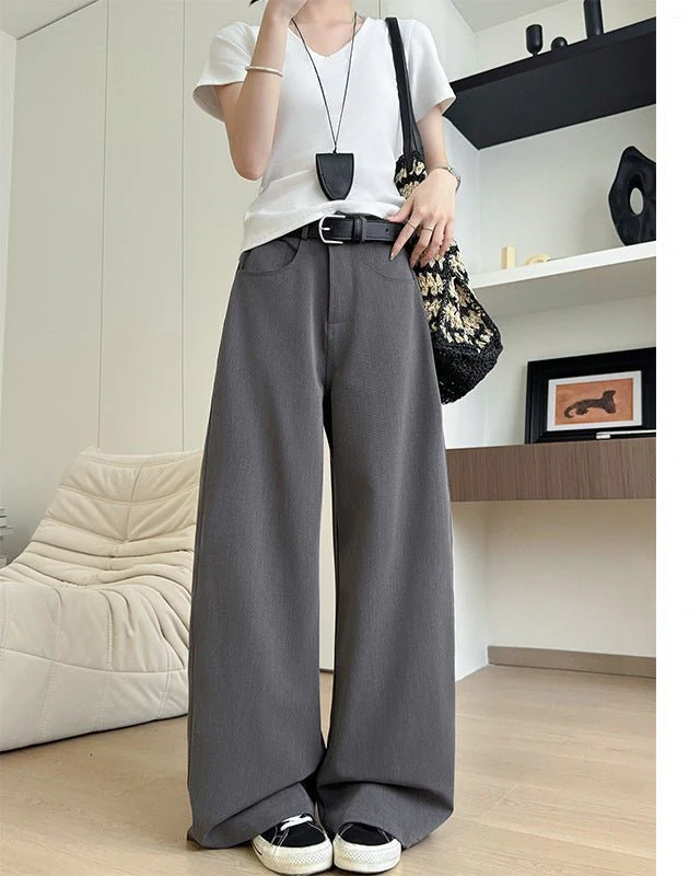 Gray heavy industry suit pants spring and summer women's clothing 2025 new thin high-end straight-leg pants high-waisted American wide-leg pants - Image 6