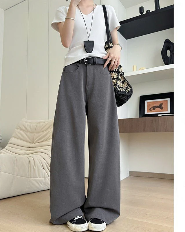 Gray heavy industry suit pants spring and summer women's clothing 2025 new thin high-end straight-leg pants high-waisted American wide-leg pants - Image 7