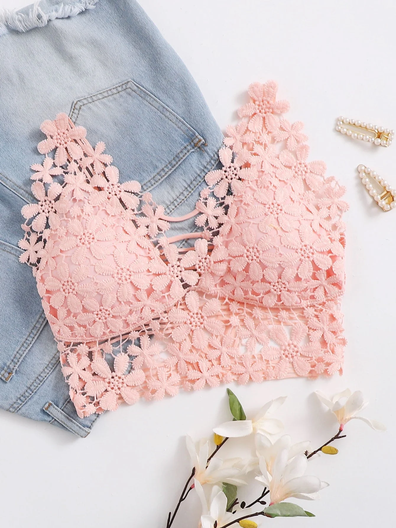 Guipure Elegance | Lace Longline Bralette One-Size