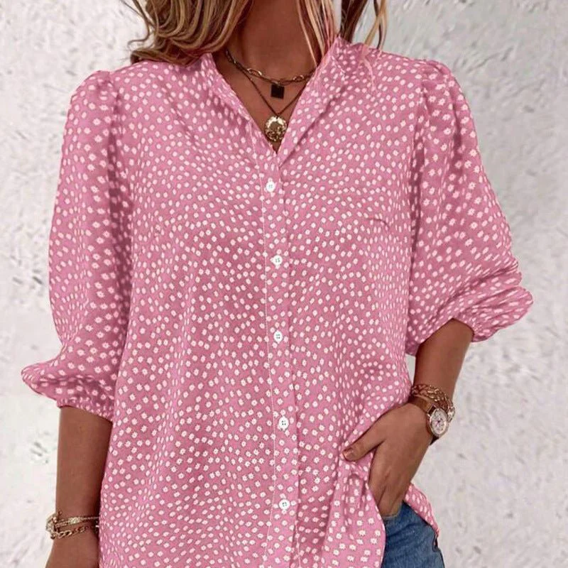 half-sleeved shirt women's clothing 2025 summer an and n commuting fee polka dot cardigan shirt loose - Image 4