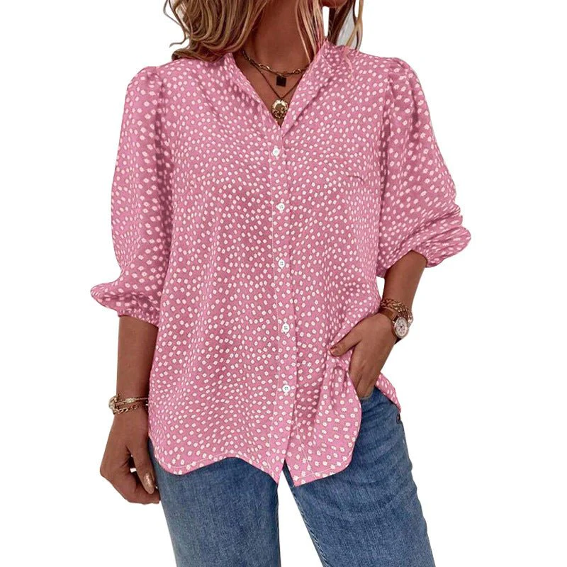 half-sleeved shirt women's clothing 2025 summer an and n commuting fee polka dot cardigan shirt loose - Image 5