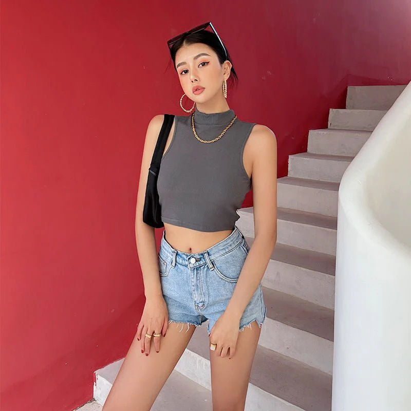 Half turtleneck vest female outer wear trend summer new ins sleeveless short slim cami top - Image 13