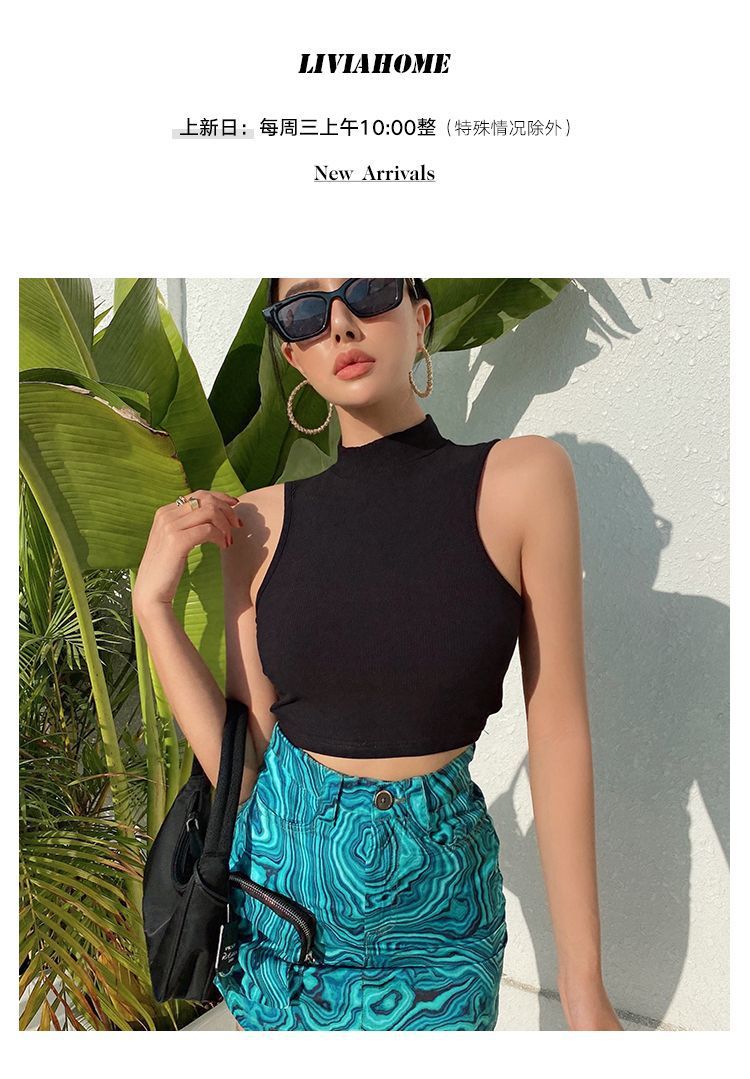 Half turtleneck vest female outer wear trend summer new ins sleeveless short slim cami top - Image 15