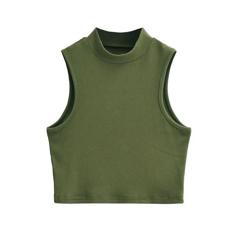 Half turtleneck vest female outer wear trend summer new ins sleeveless short slim cami top - Image 19