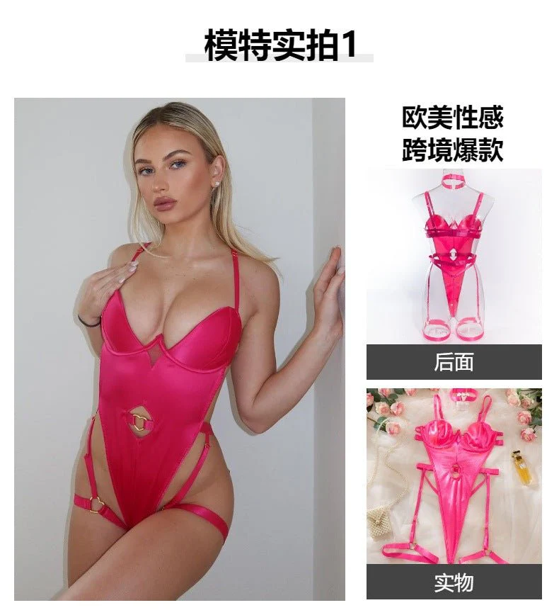 Heart Hollow | Steel Ring Backless Lace Jumpsuit Lingerie Set - Image 9