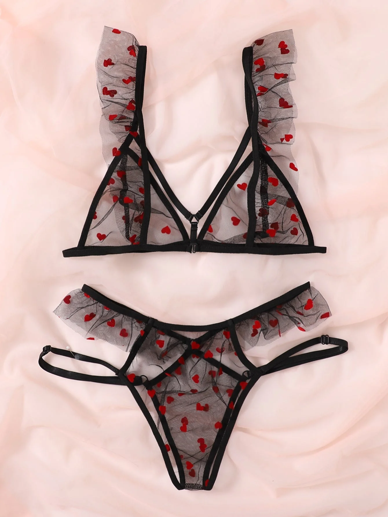 Heart Mesh | Black Heart Pattern Lingerie Set FD - Image 2