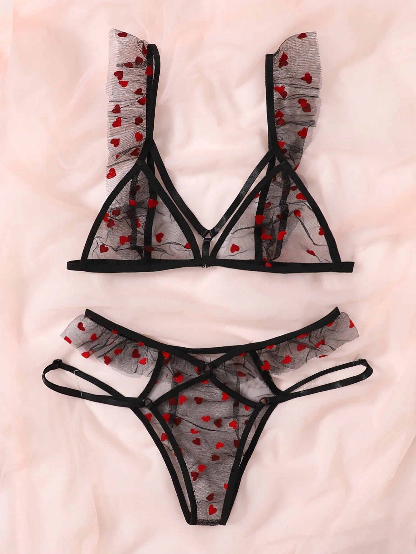 Heart Mesh | Black Heart Pattern Lingerie Set FD - Image 3