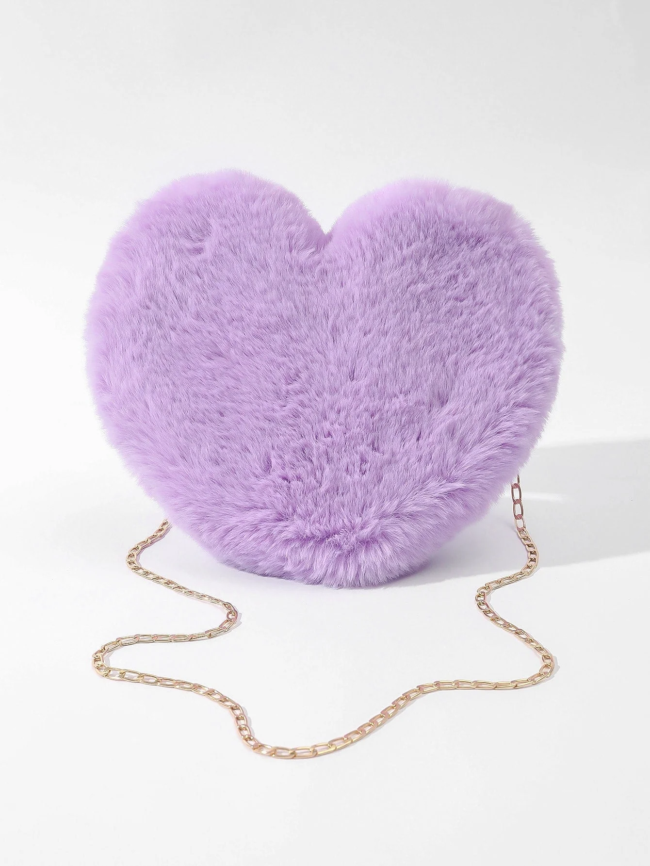 Heart-Shaped Mini Fluffy Shoulder Bag with Chain Crossbody & Cute Zipper Purse - Image 4