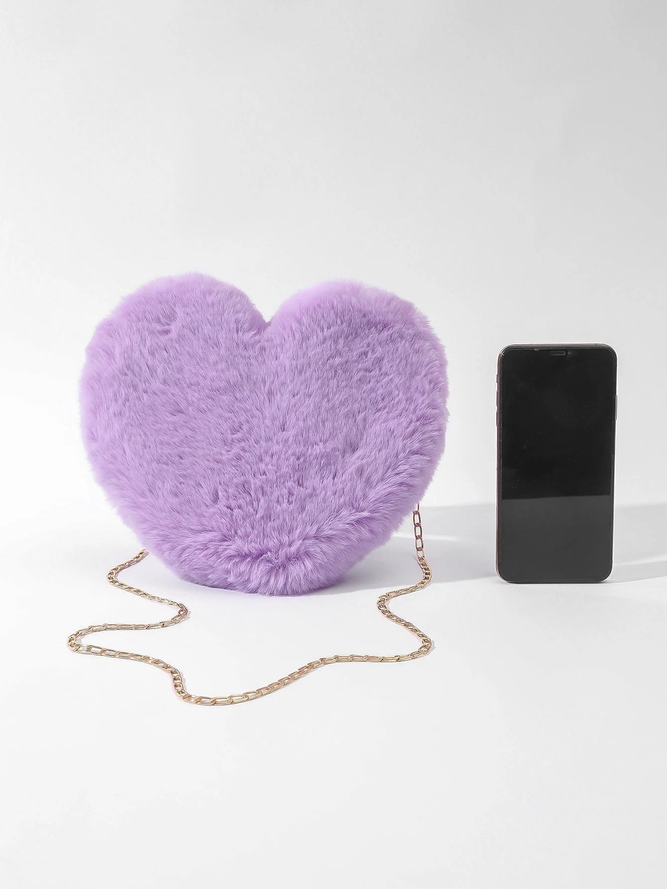 Heart-Shaped Mini Fluffy Shoulder Bag with Chain Crossbody & Cute Zipper Purse - Image 5