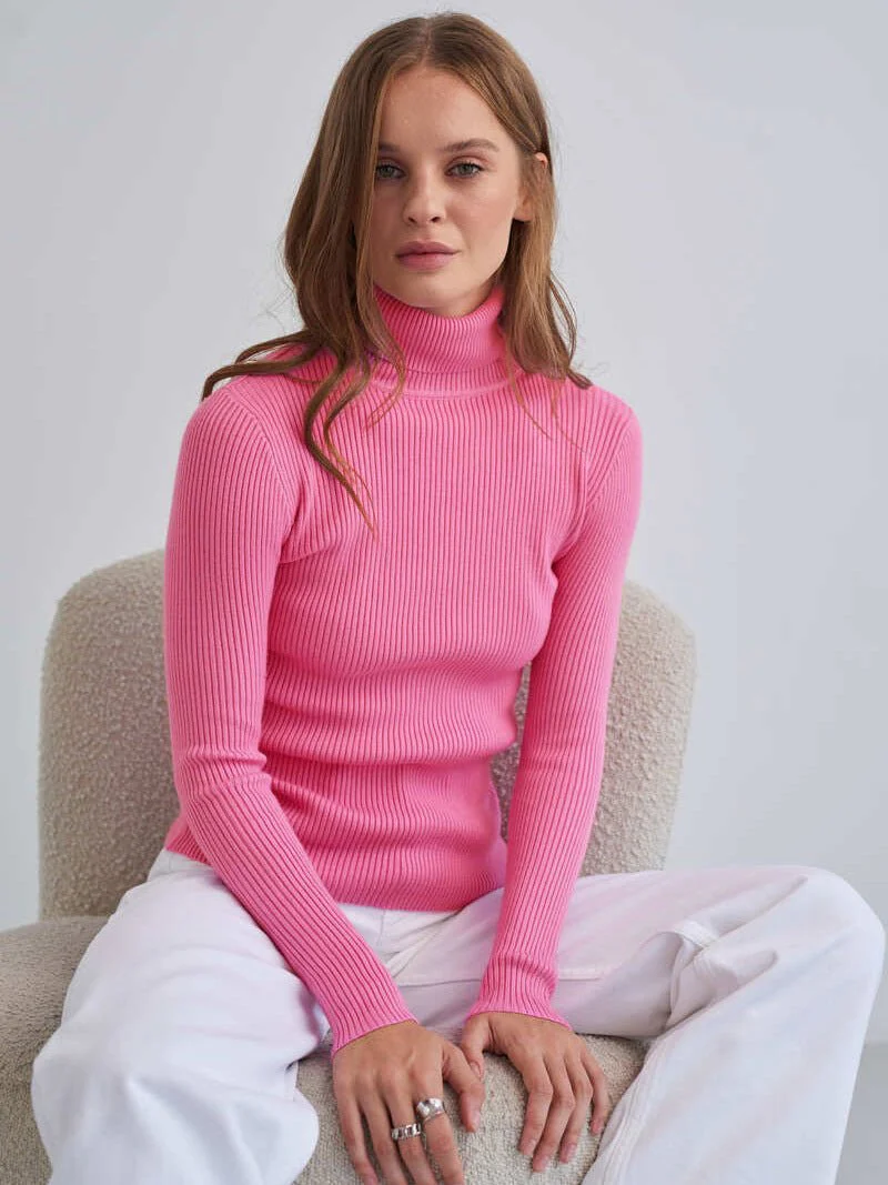 High-necked knitted pullover sweater for women - Image 24