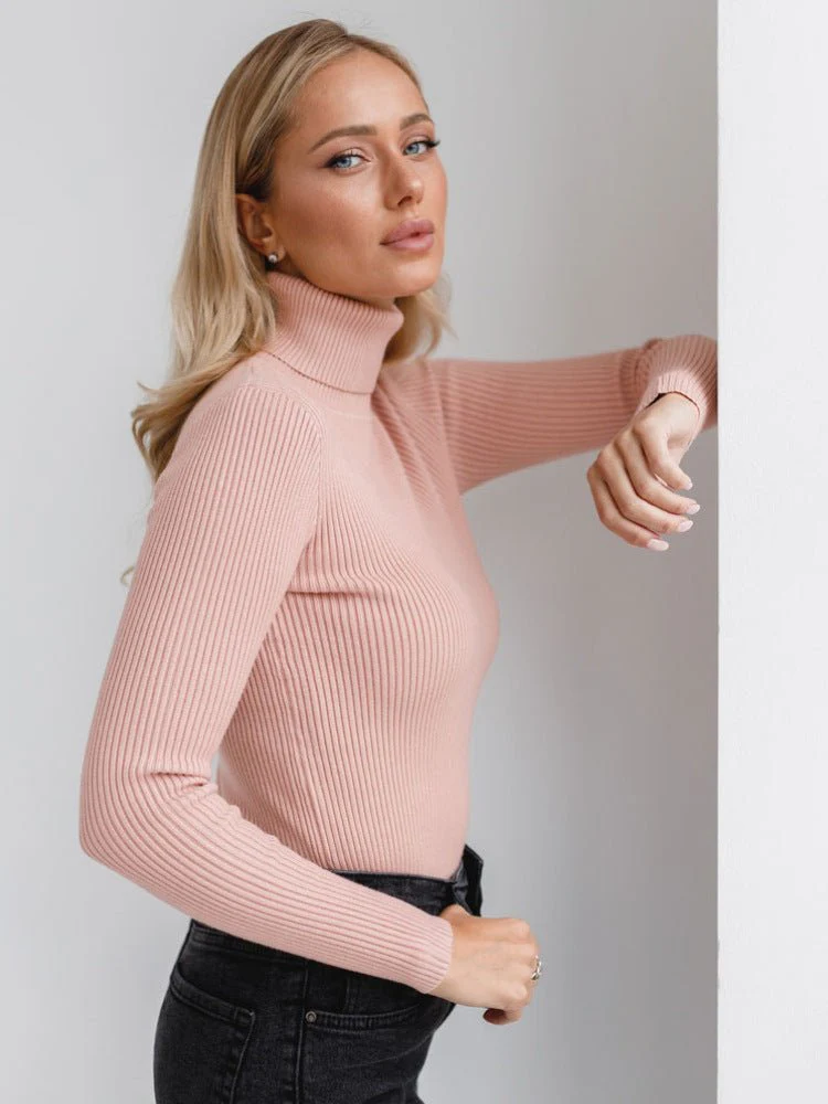 High-necked knitted pullover sweater for women - Image 30