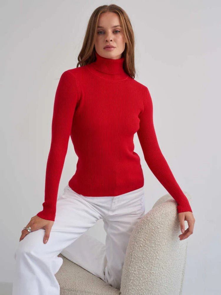 High-necked knitted pullover sweater for women FD - Image 6