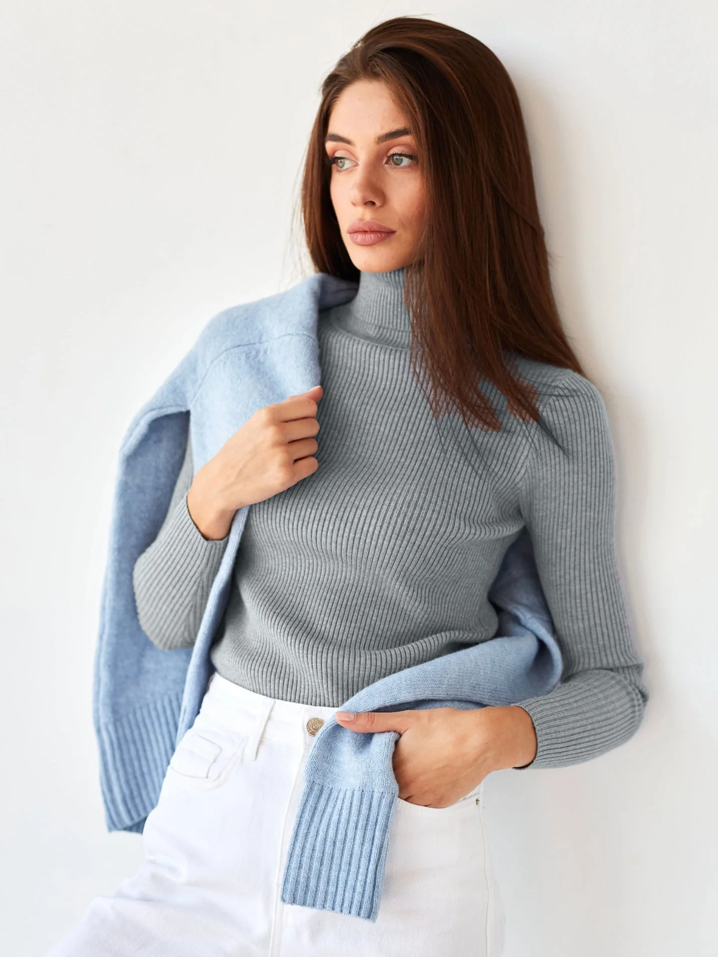 High-necked knitted pullover sweater for women FD - Image 8