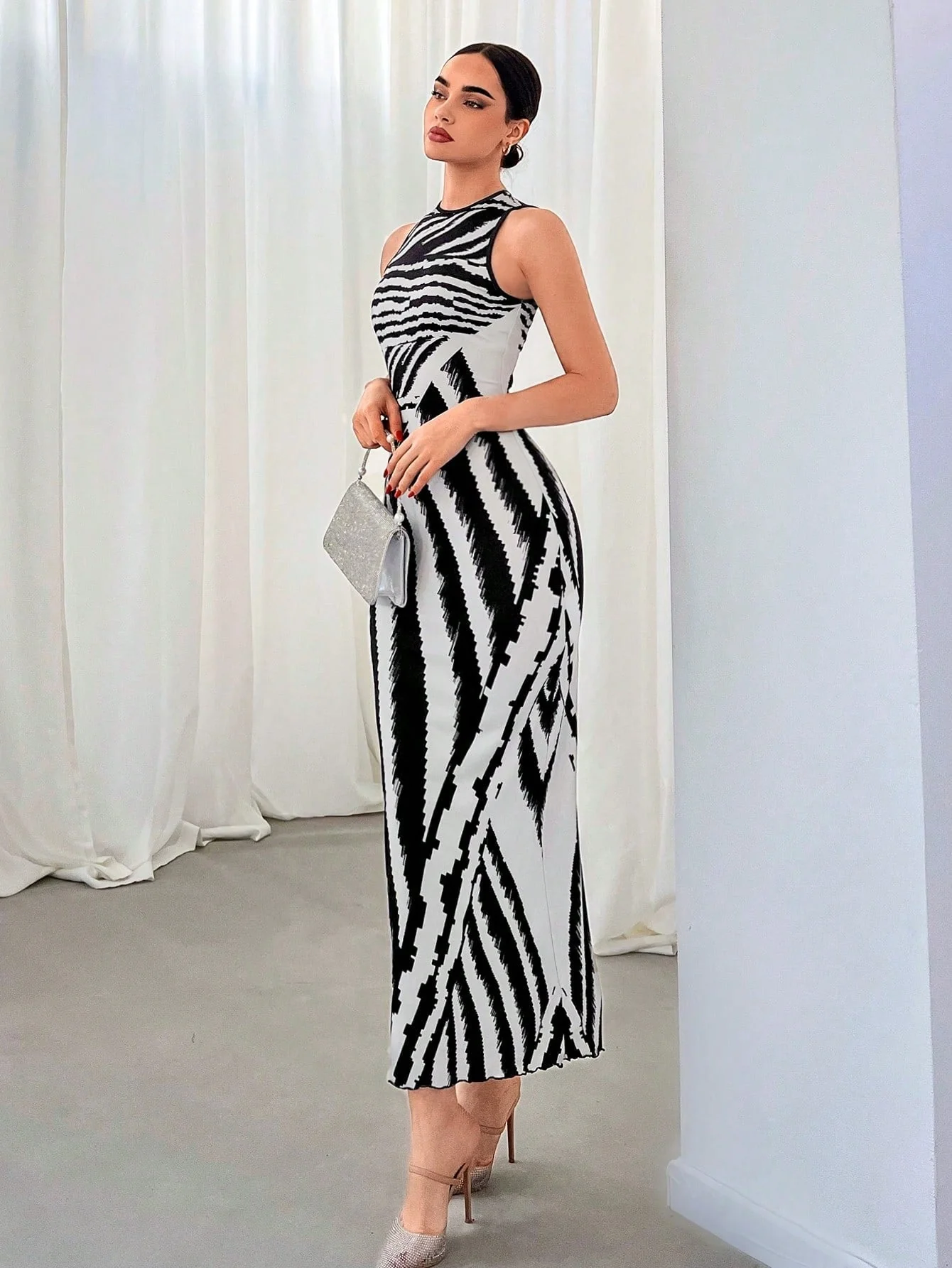 High Street Zebra Print Sleeveless Dress For Commuting - Image 3