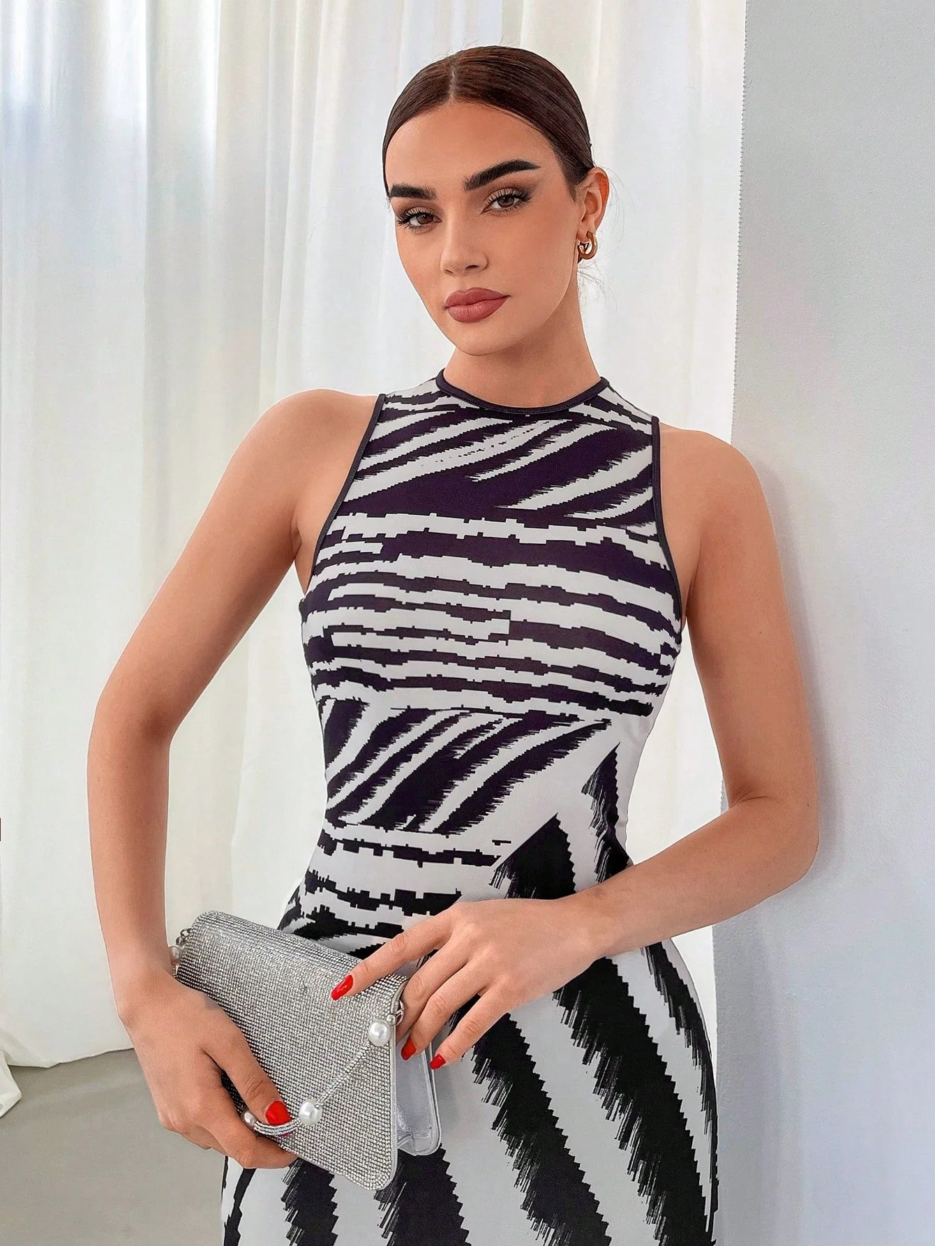 High Street Zebra Print Sleeveless Dress For Commuting - Image 5
