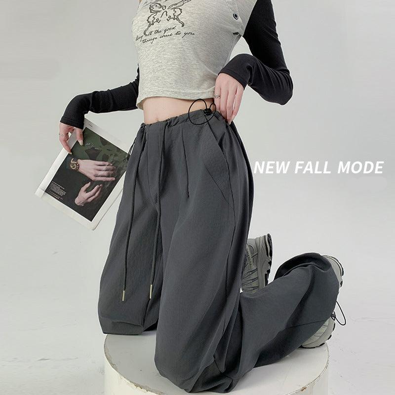 High waist casual parachute pants slim loose wide leg pants