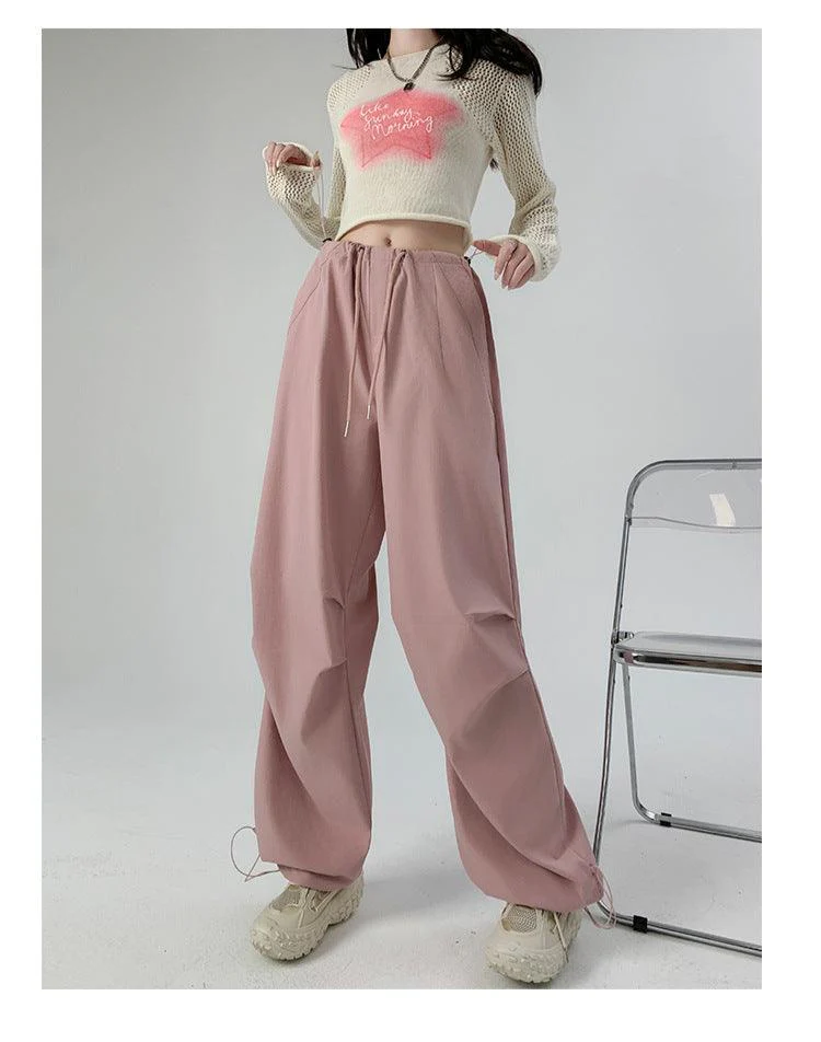 High waist casual parachute pants slim loose wide leg pants - Image 14