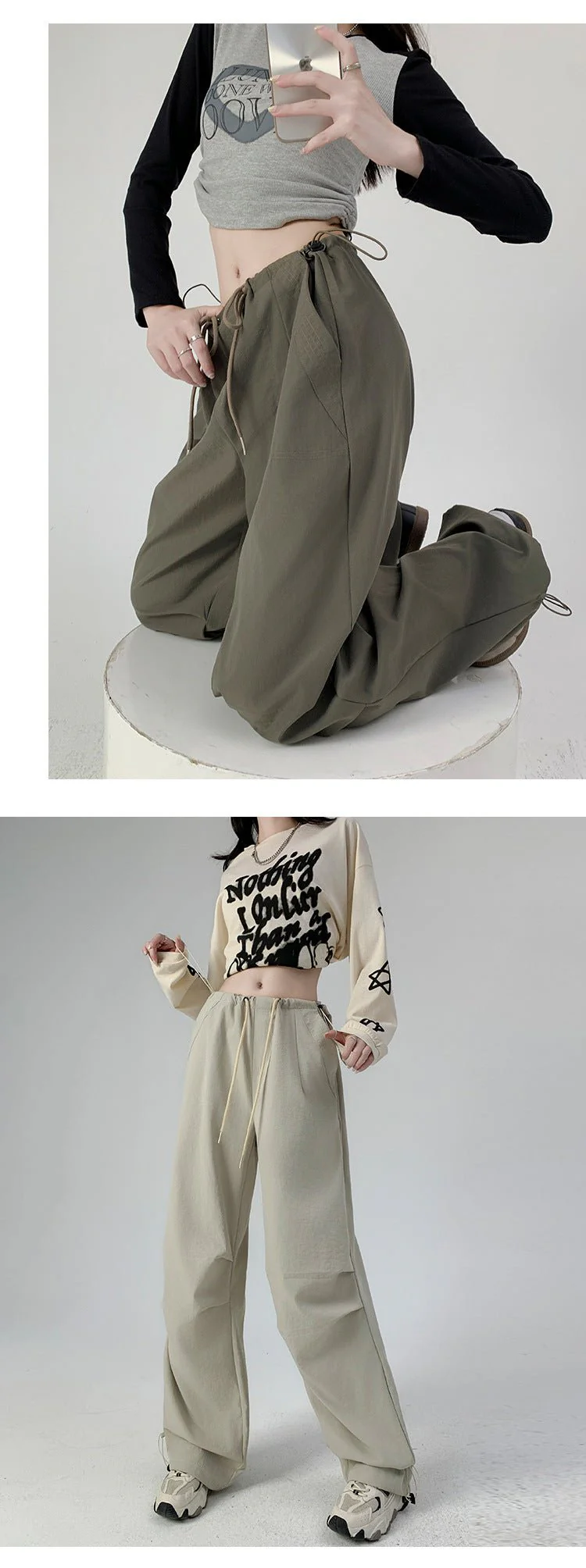 High waist casual parachute pants slim loose wide leg pants - Image 21