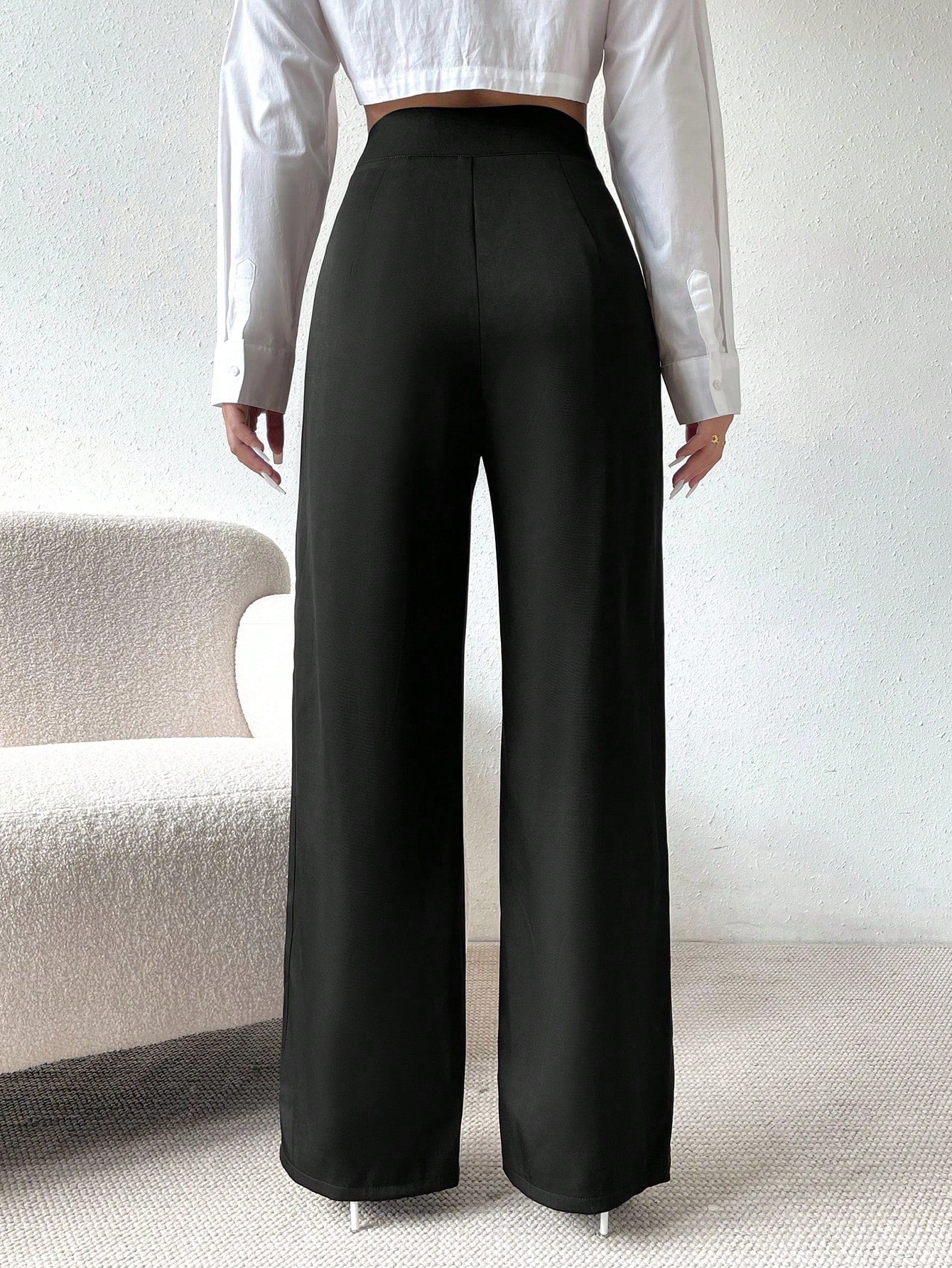 High Waist Fold Pleated Straight Leg Pants - Image 4