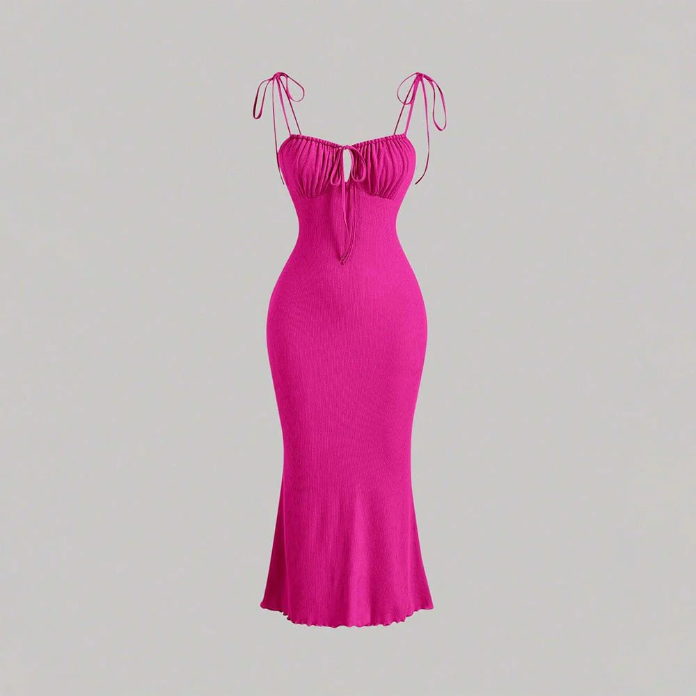 High-Waist Lacing Suspender Maxi Dress