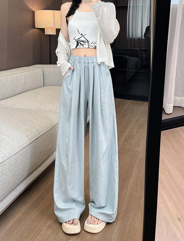 High waist loose casual slim straight mopping drape wide leg pants - Image 12