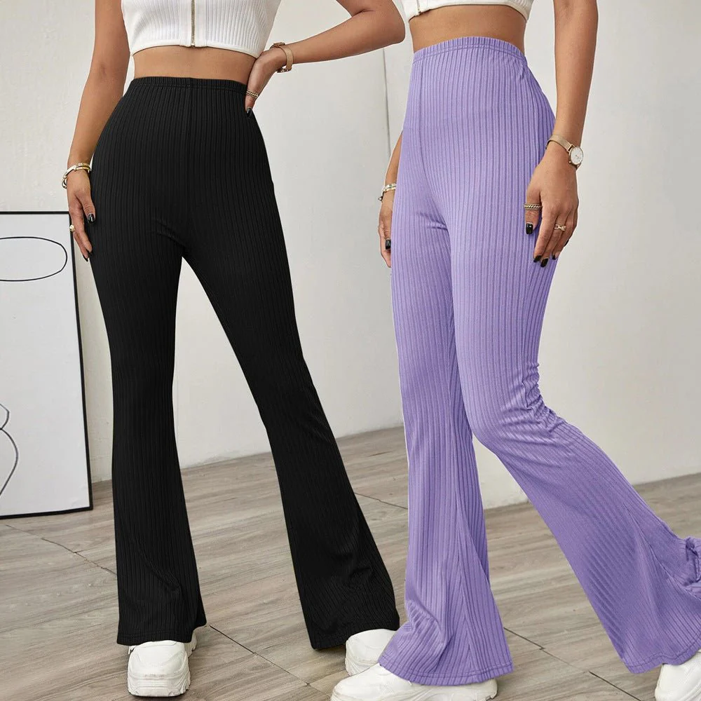 High Waist Slimming Beltless Flared Knitted Casual Pants Women