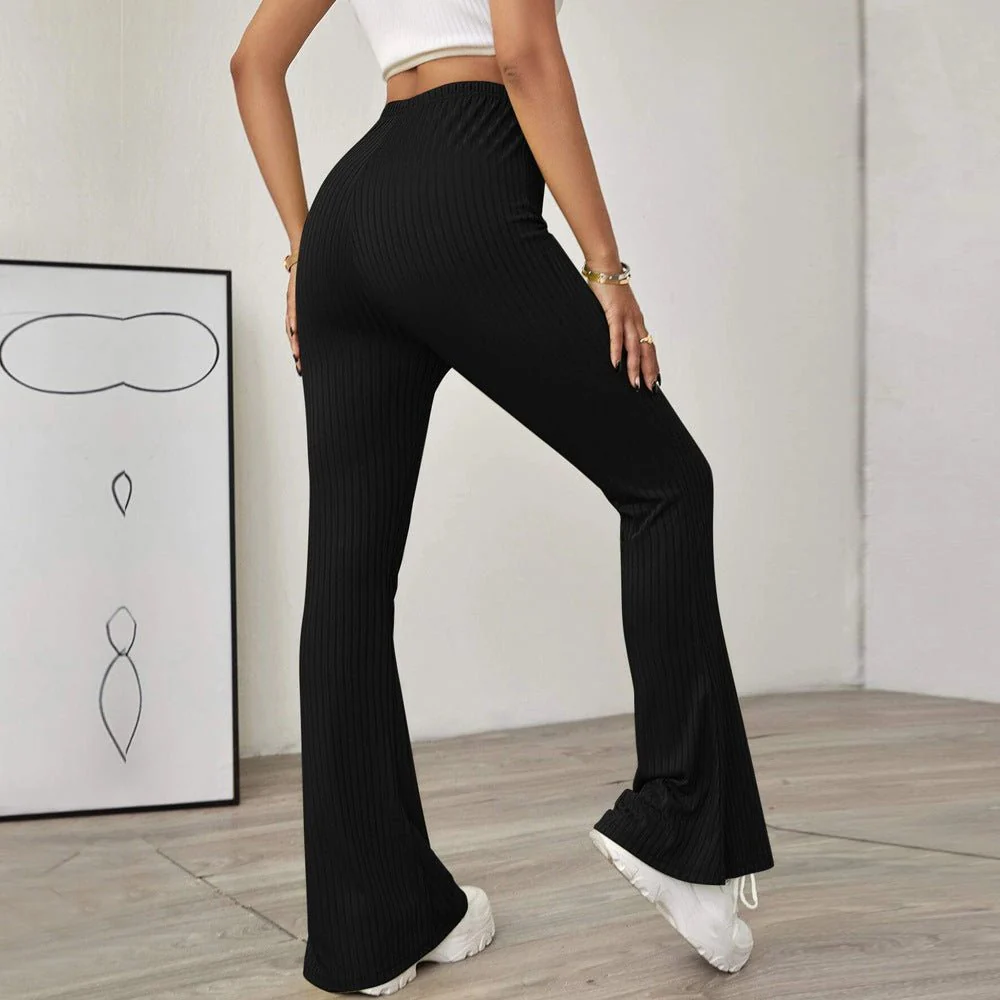 High Waist Slimming Beltless Flared Knitted Casual Pants Women - Image 10
